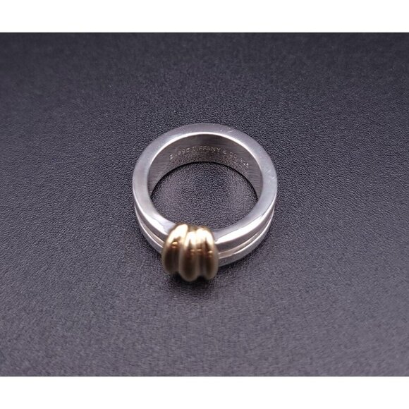 Tiffany & Co Vintage Sterling Silver 18kt Yellow Gold Atlas Groove Ring Size 5 - Picture 9 of 9